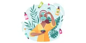 زن در حال استفاده از روتین پوستی شامل کرم ضد آکنه روی پوست صورت